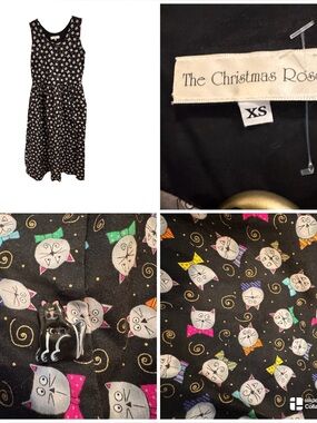 Christmas Rose all over Cat print dress with Cat buttons